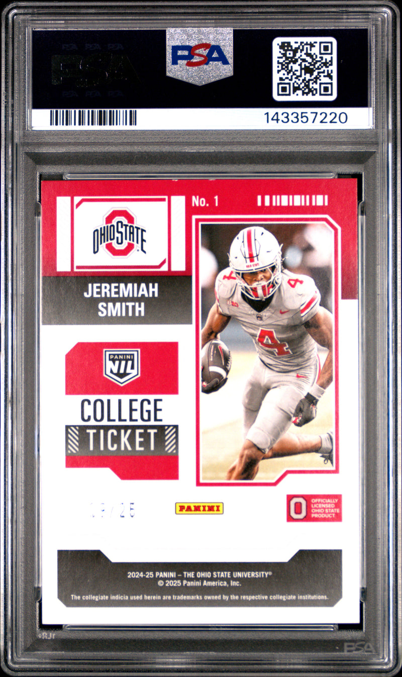 Jeremiah Smith 2024 Panini The Ohio State University Nil Contenders Contenders-Blue 19/25 #1 PSA 8-2