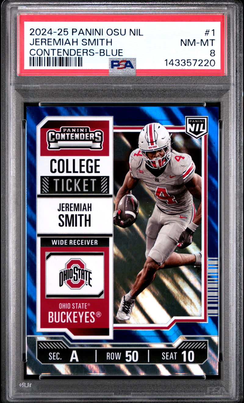 Jeremiah Smith 2024 Panini The Ohio State University Nil Contenders Contenders-Blue 19/25 #1 PSA 8-1