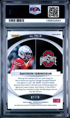 Davison Igbinosun 2024 Panini The Ohio State University Nil Trophy Hunting Trophy Hunting-Gold 2/10 #TH-6 PSA 10-2