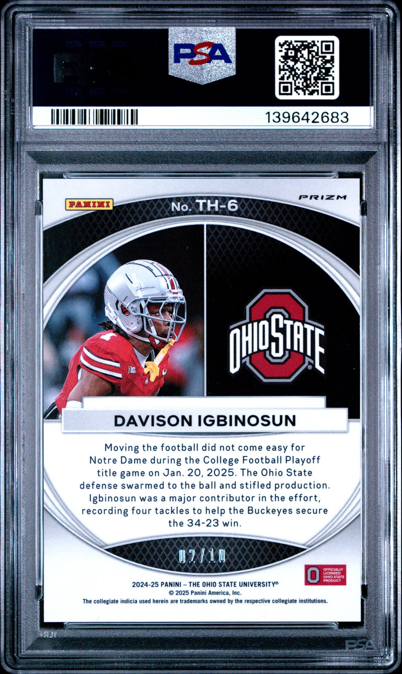 Davison Igbinosun 2024 Panini The Ohio State University Nil Trophy Hunting Trophy Hunting-Gold 2/10 #TH-6 PSA 10-2