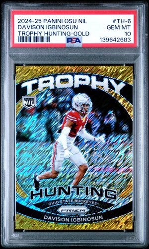 Davison Igbinosun 2024 Panini The Ohio State University Nil Trophy Hunting Trophy Hunting-Gold 2/10 #TH-6 PSA 10