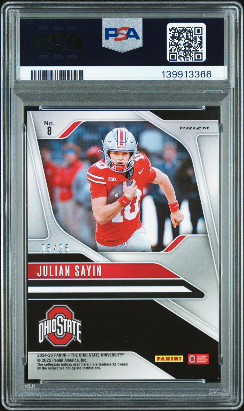 Julian Sayin 2024 Panini The Ohio State University Nil Prizm Prizm-Silver Vinyl 5/25 #8 PSA 9-2