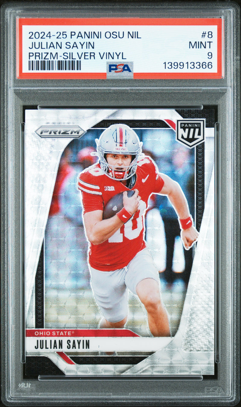 Julian Sayin 2024 Panini The Ohio State University Nil Prizm Prizm-Silver Vinyl 5/25 #8 PSA 9-1