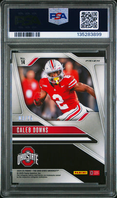 Caleb Downs 2024 Panini The Ohio State University Nil Prizm Prizm-Silver Vinyl 3/25 #14 PSA 10-2