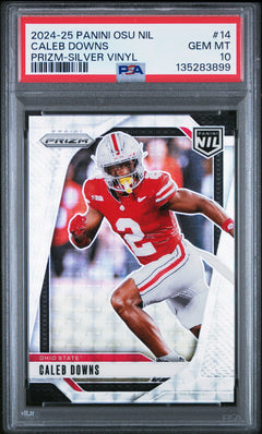 Caleb Downs 2024 Panini The Ohio State University Nil Prizm Prizm-Silver Vinyl 3/25 #14 PSA 10-1