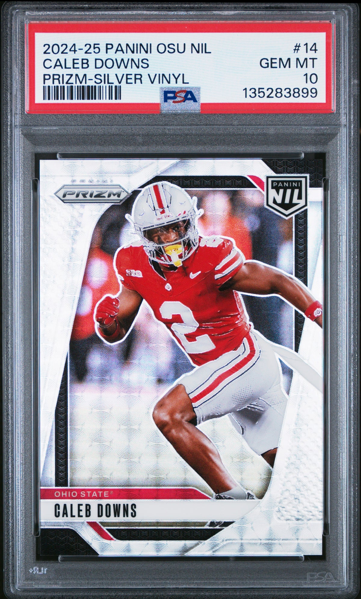 Caleb Downs 2024 Panini The Ohio State University Nil Prizm Prizm-Silver Vinyl 3/25 #14 PSA 10