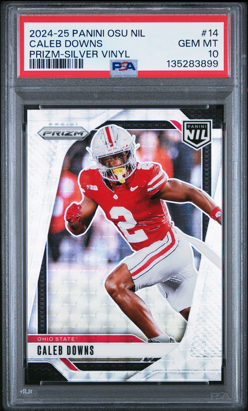Caleb Downs 2024 Panini The Ohio State University Nil Prizm Prizm-Silver Vinyl 3/25 #14 PSA 10-1