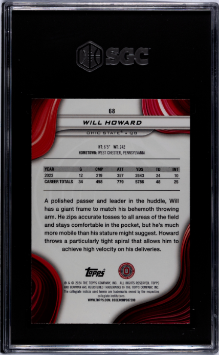 Will Howard 2024 Bowman U Best Gold Refractor 9/50 #68 SGC 10-2