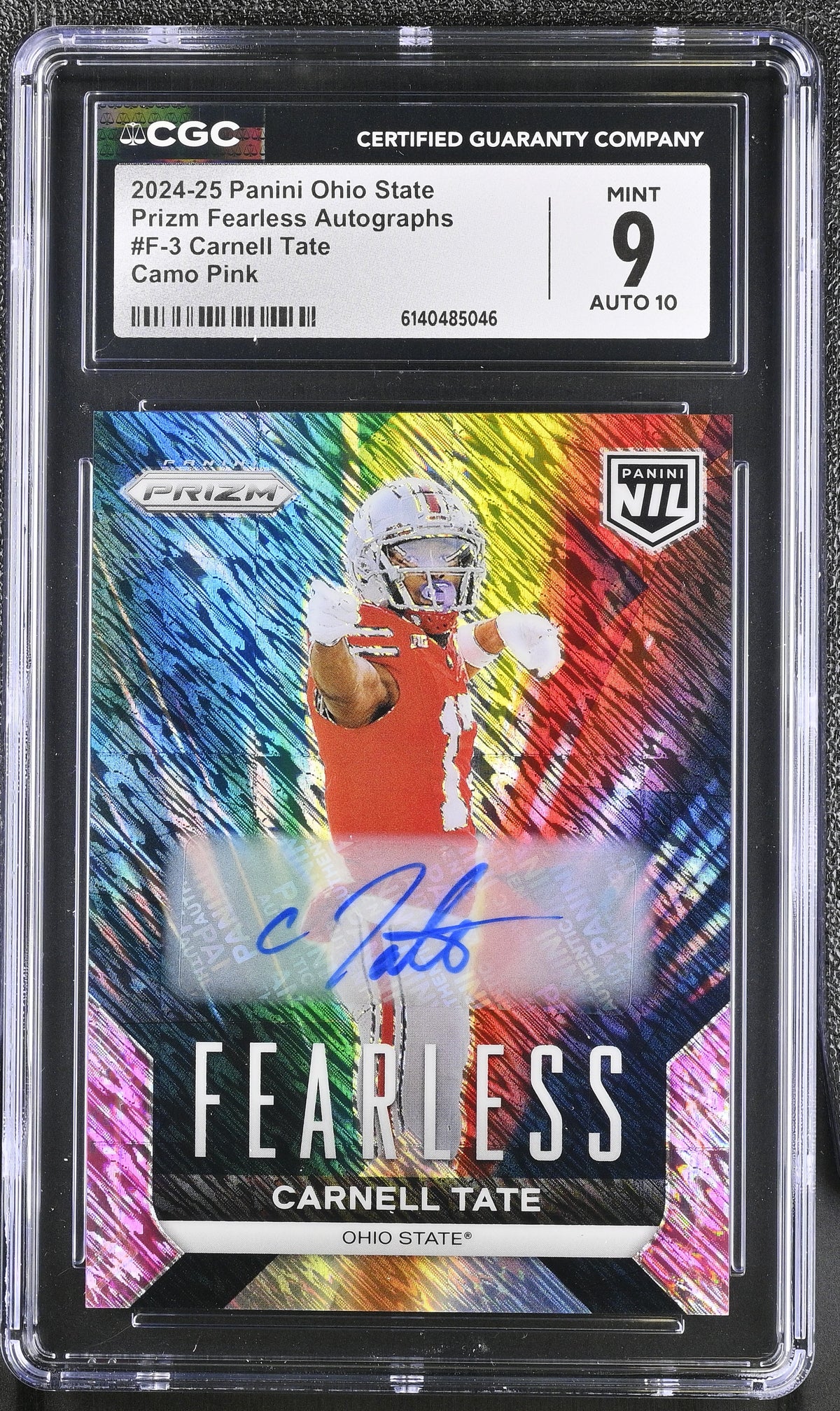 Carnell Tate Camo Pink 2024-25 Ohio State Prizm Fearless Autographs #F-3 CGC 9 Auto 10-1