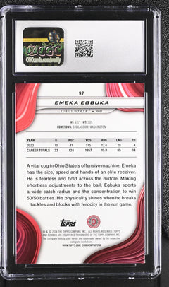 Emeka Egbuka Pink Lava Refractor 77/100 2024 Bowman University Best #97 CGC 9.5-2