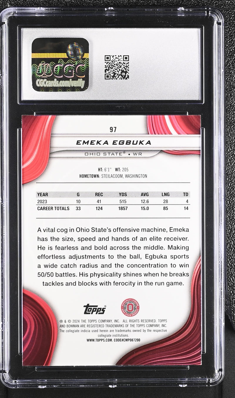 Emeka Egbuka Pink Lava Refractor 77/100 2024 Bowman University Best #97 CGC 9.5-2