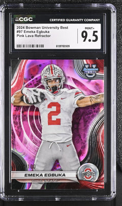 Emeka Egbuka Pink Lava Refractor 77/100 2024 Bowman University Best #97 CGC 9.5-1