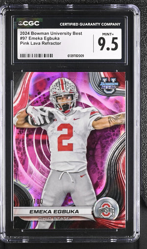 Emeka Egbuka Pink Lava Refractor 77/100 2024 Bowman University Best #97 CGC 9.5