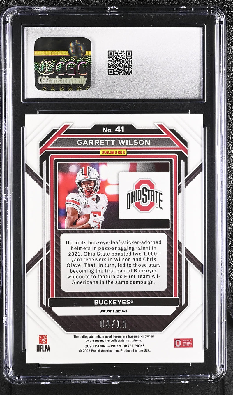 Garrett Wilson Gold Shimmer 4/15 2023 Prizm Draft Picks #41 CGC 10-2