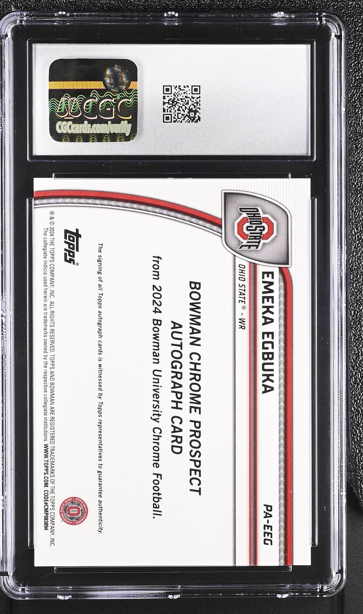 Emeka Egbuka Yellow Refractor 2024 University Chrome Prospect Autographs 19/75 CGC 9 Auto 10-2