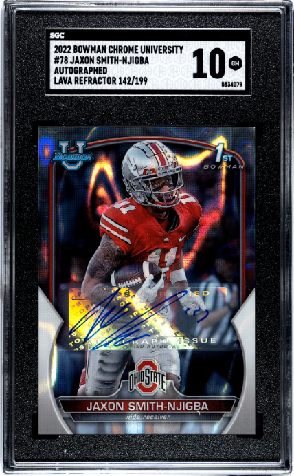 Jaxon Smith-Njigba 2022 Bowman University Chrome Auto. Lava Refractor 142/199 #78 SGC 10-1
