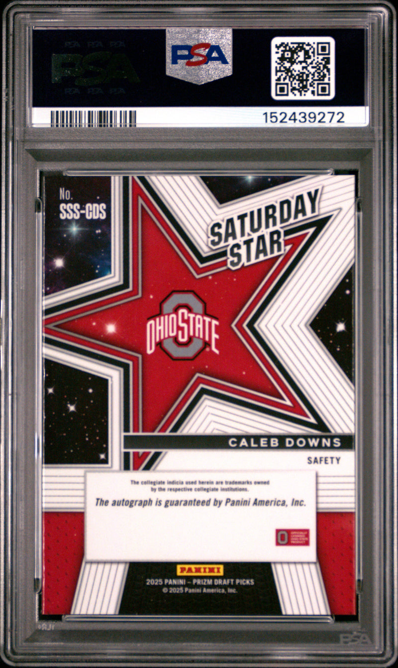 Caleb Downs 2025 Panini Prizm Draft Picks Saturday Star Signatures #SSS-CDS PSA 10-2