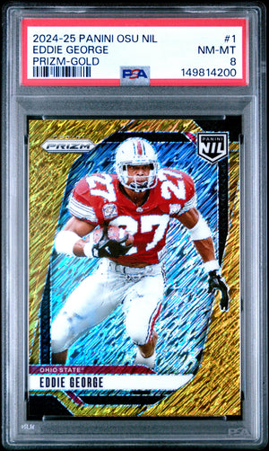 Eddie George 2024 Panini The Ohio State University Nil Prizm Gold 8/10 #1 PSA 8