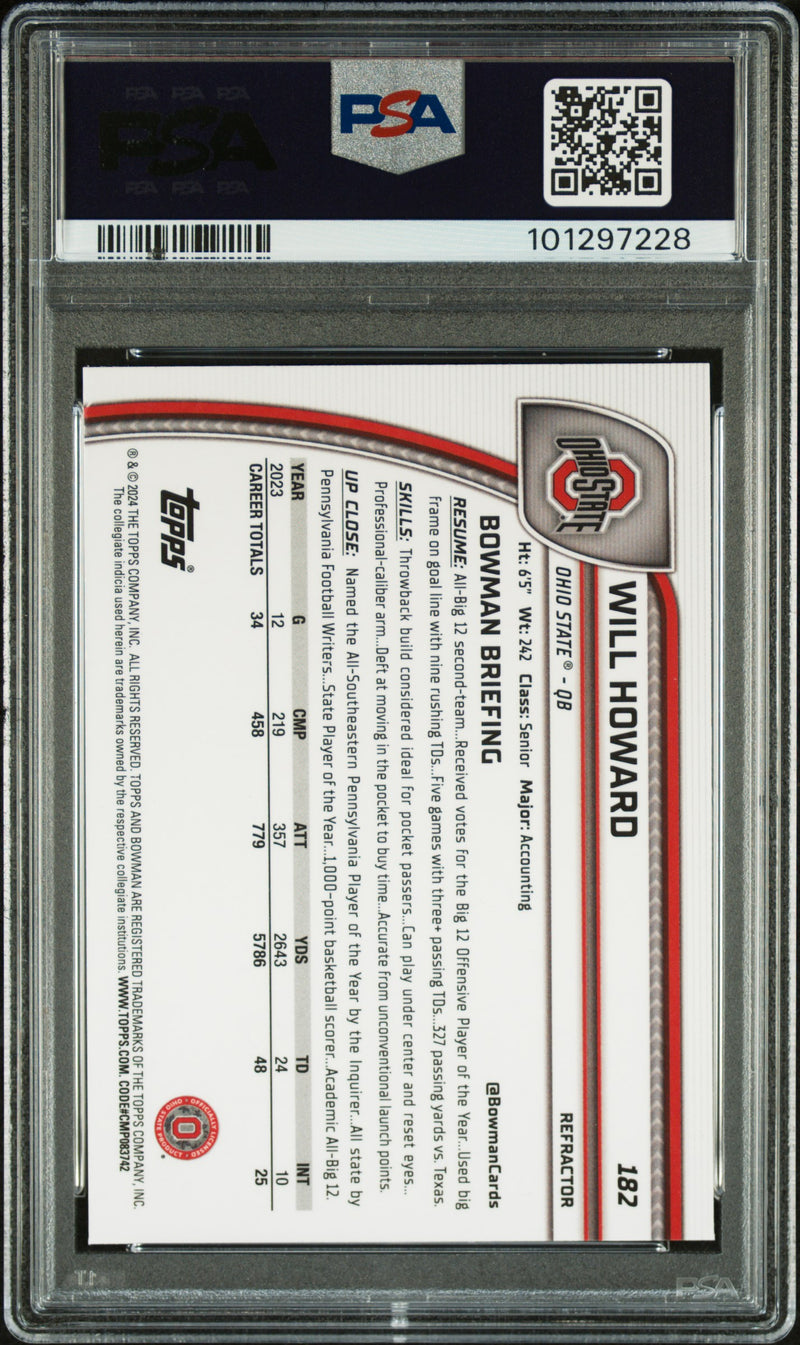 Will Howard 2024 Bowman University Chrome Refractor #182 PSA 10-2