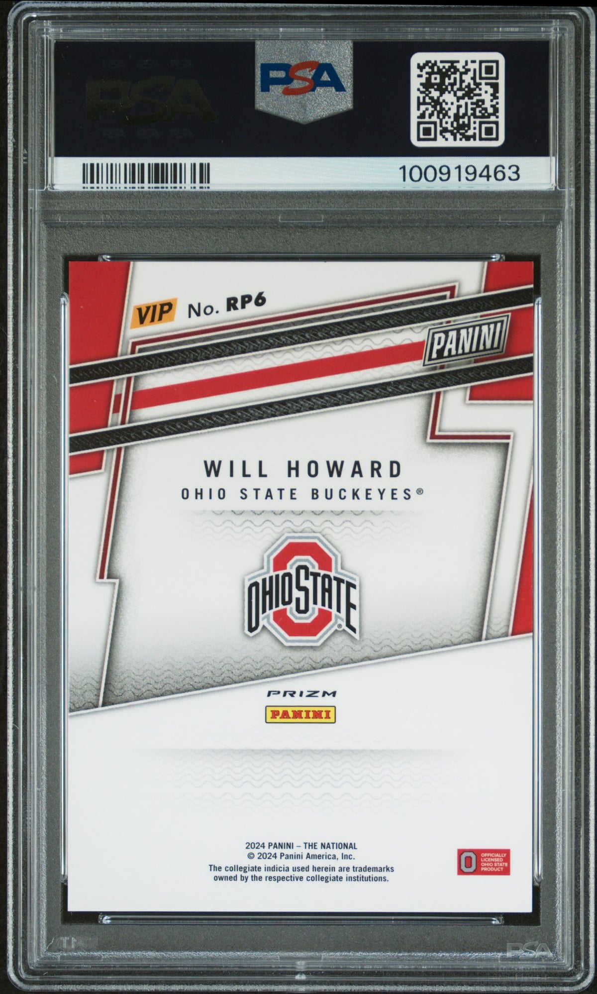 Will Howard 2024 Panini National Sports Collectors Convention Vip Gold Prospects Prospects-Zebra PSA 9-2