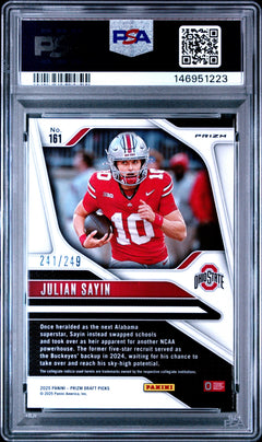 Julian Sayin 2025 Panini Prizm Draft Picks Blue Prizm 241/249 #161 PSA 10-2