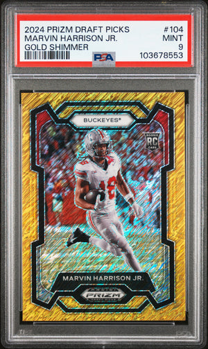 Marvin Harrison Jr. 2024 Panini Prizm Draft Picks Gold Shimmer 13/15 #104 PSA 9