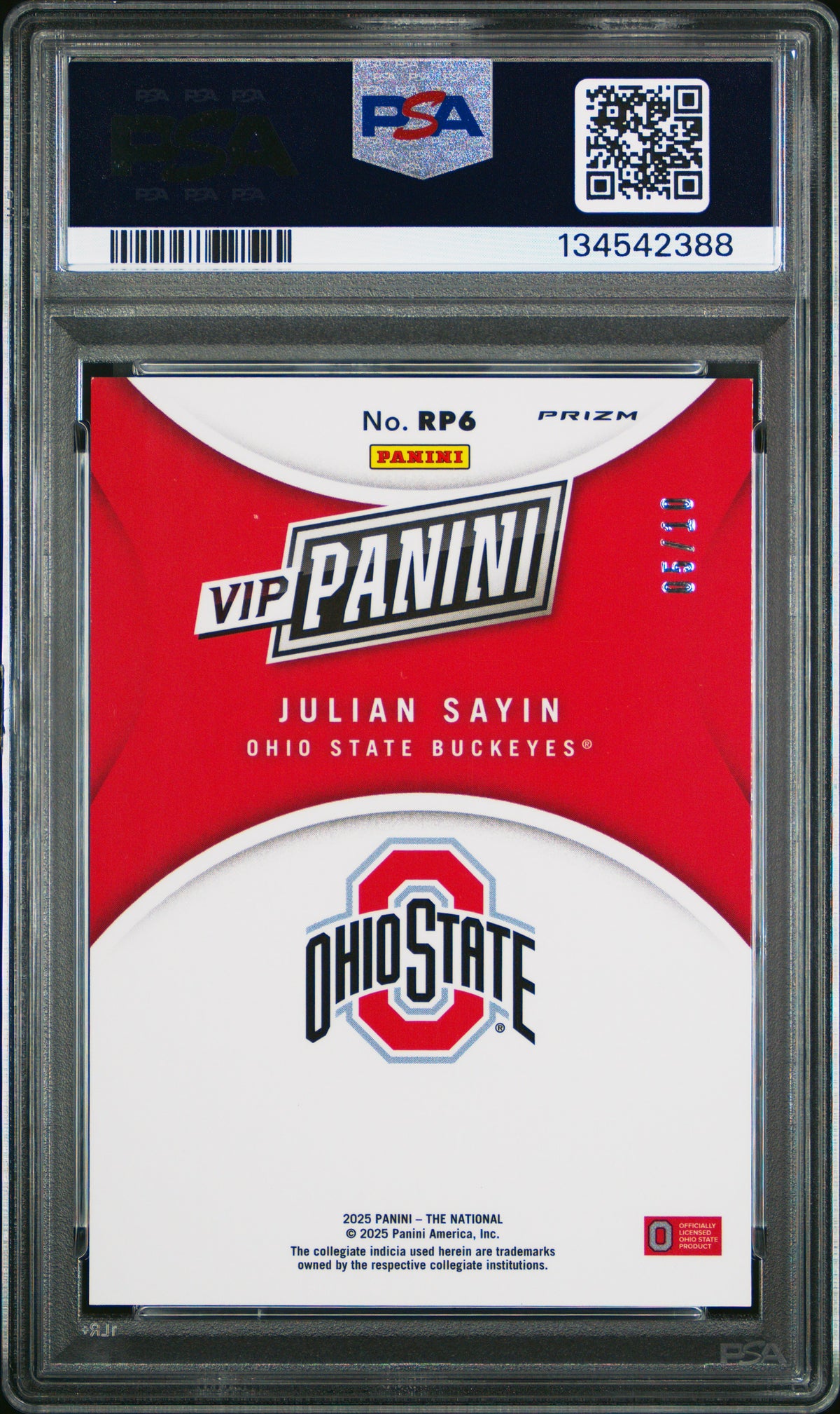 Julian Sayin 2025 Panini National Sports Collectors Convention Vip Gold Gold 5/10 #RP6 PSA 9-2