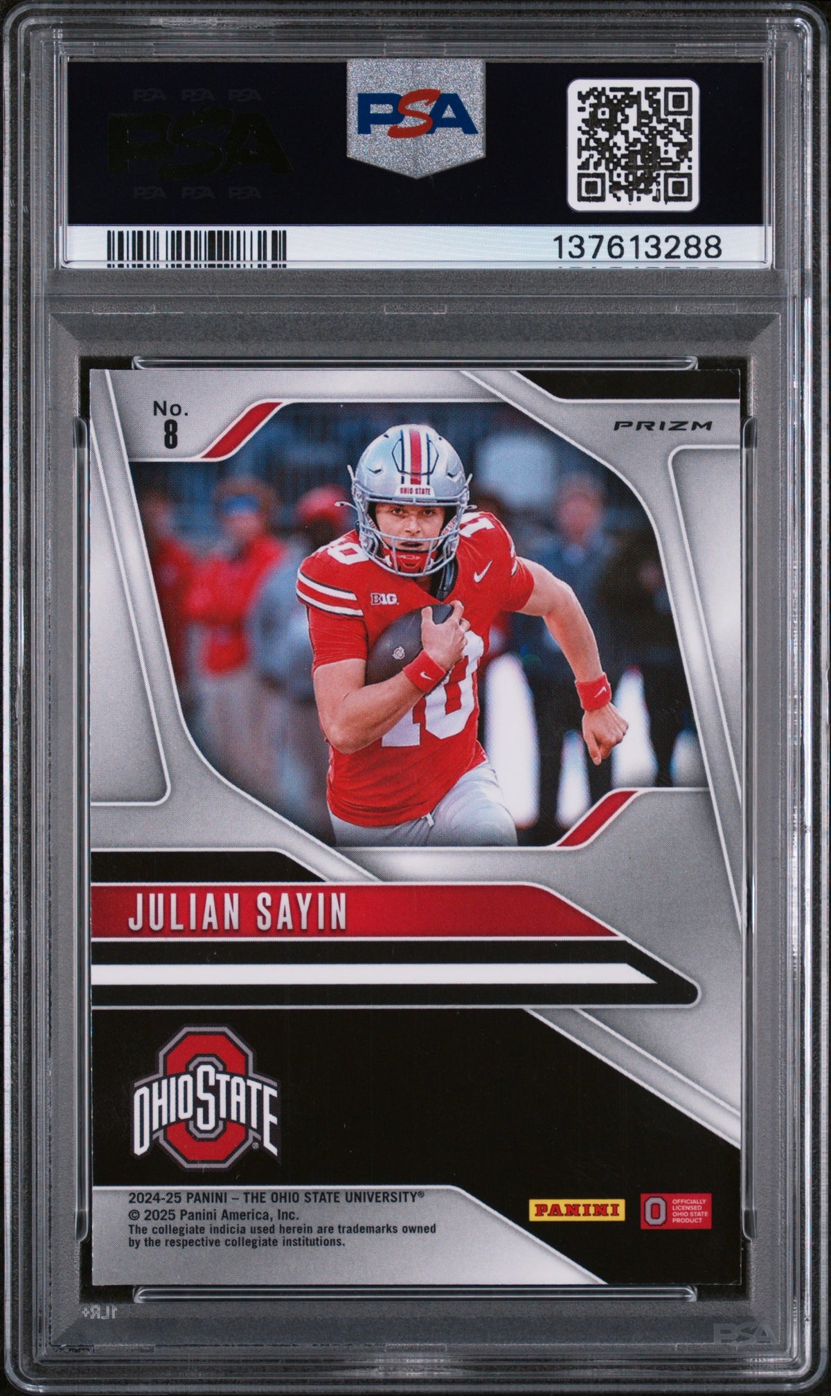 Julian Sayin 2024 Panini The Ohio State University Nil Prizm Prizm-Silver White Sparkles #8 PSA 9-2