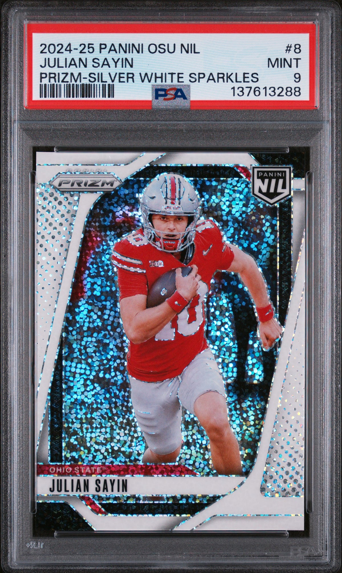 Julian Sayin 2024 Panini The Ohio State University Nil Prizm Prizm-Silver White Sparkles #8 PSA 9-1