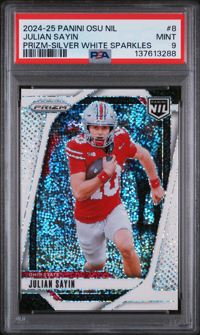 Julian Sayin 2024 Panini The Ohio State University Nil Prizm Prizm-Silver White Sparkles #8 PSA 9-1