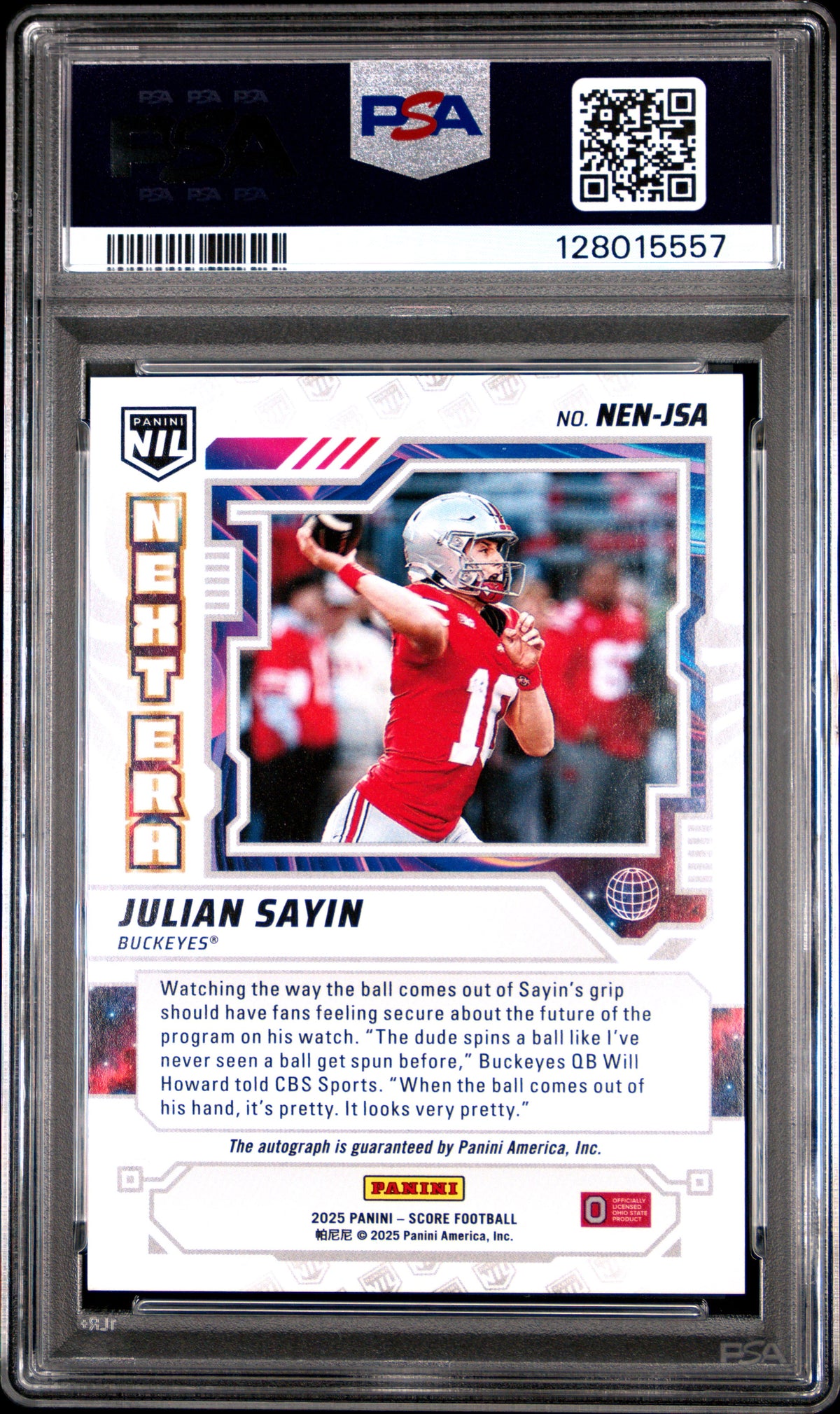 Julian Sayin 2025 Panini Score Next Era Nil Autographs #NENJSA PSA 9-2