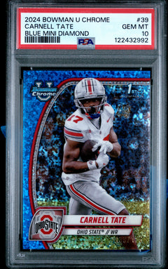 Carnell Tate 2024 Bowman University Chrome Blue Mini Diamond 139/175 #39 PSA 10-1