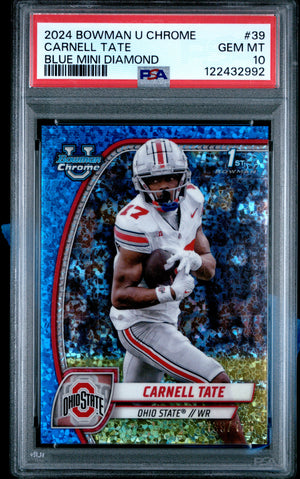 Carnell Tate 2024 Bowman University Chrome Blue Mini Diamond 139/175 #39 PSA 10