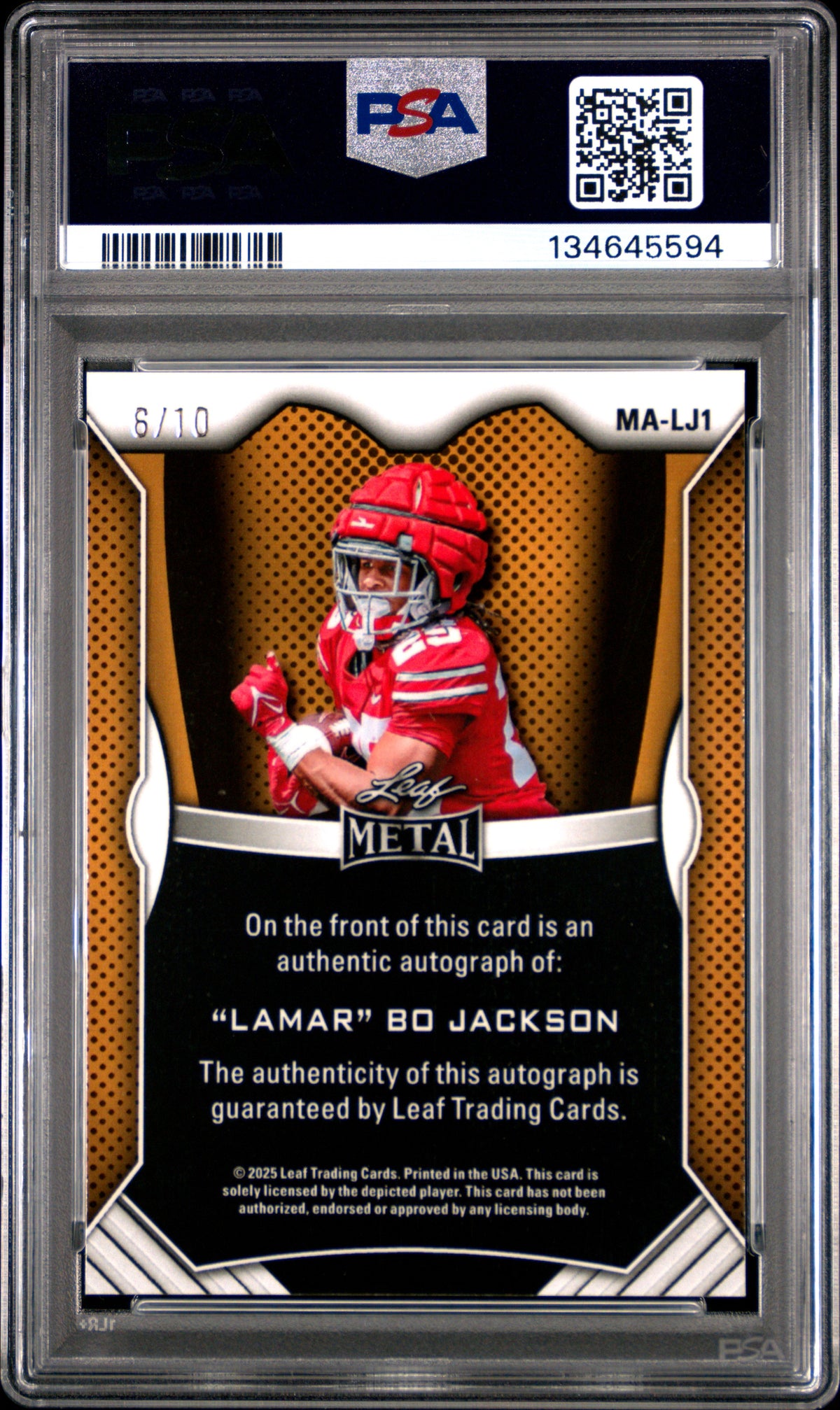 Bo Jackson 2025 Leaf Web Exclusives Metal Auto-Red Prismatic 6/10 #LJ1 PSA 10-2