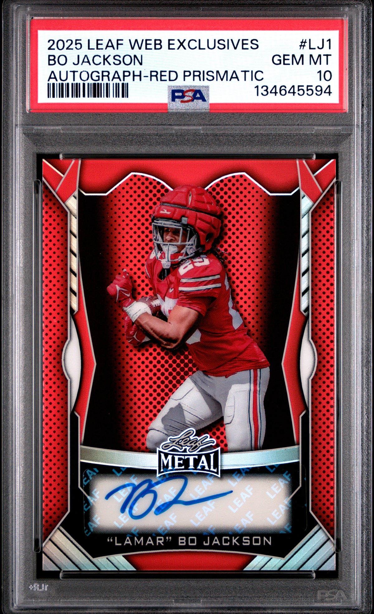 Bo Jackson 2025 Leaf Web Exclusives Metal Auto-Red Prismatic 6/10 #LJ1 PSA 10