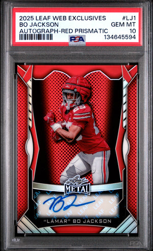 Bo Jackson 2025 Leaf Web Exclusives Metal Auto-Red Prismatic 6/10 #LJ1 PSA 10