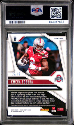 Emeka Egbuka 2025 Panini Prizm Draft Picks Gold Shimmer 5/15 #85 PSA 9-2