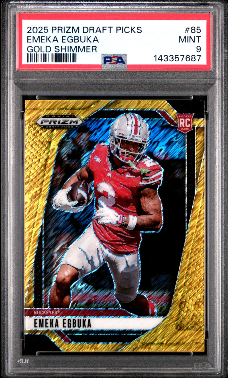 Emeka Egbuka 2025 Panini Prizm Draft Picks Gold Shimmer 5/15 #85 PSA 9-1
