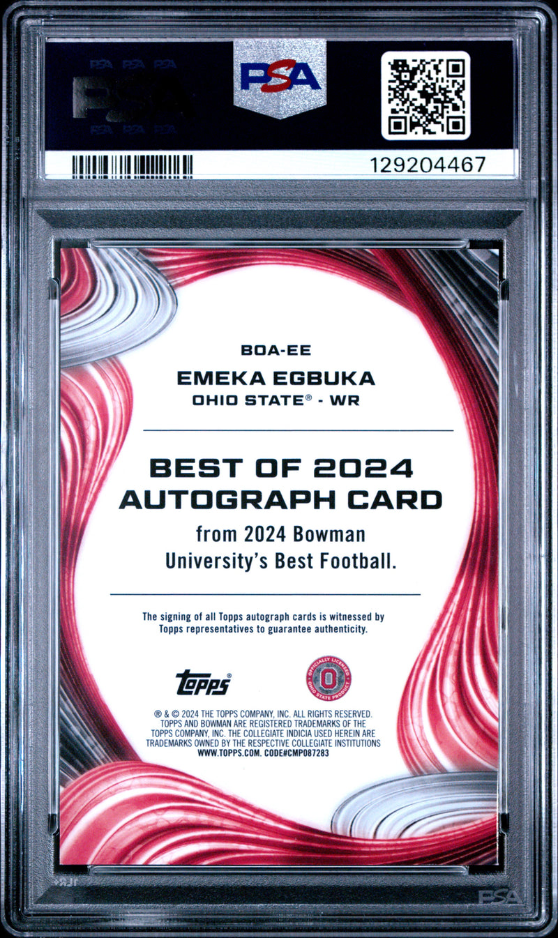 Emeka Egbuka 2024 Bowman Best University Best Of 2024 Autographs Best Of 2024 Auto-Red Refractor 8/10 #EE PSA 9-2
