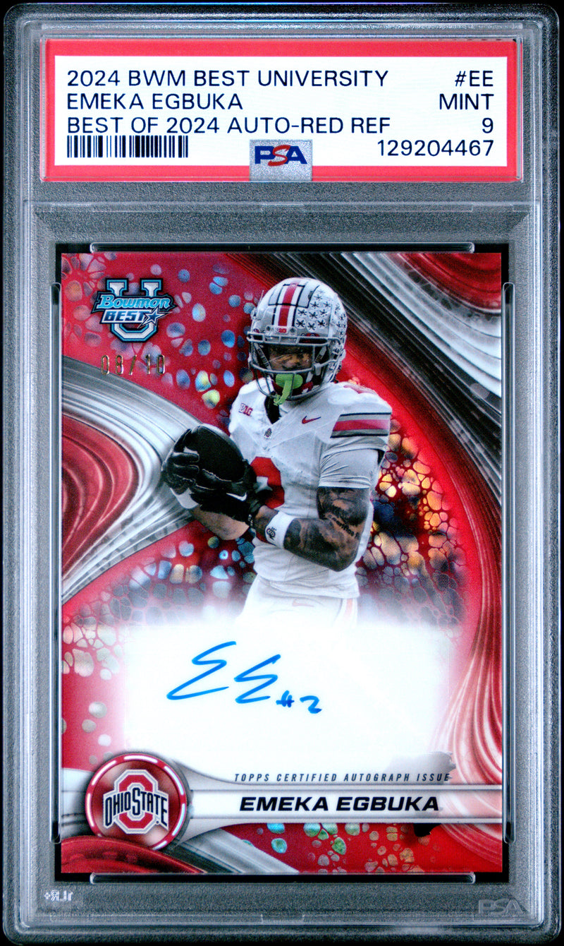 Emeka Egbuka 2024 Bowman Best University Best Of 2024 Autographs Best Of 2024 Auto-Red Refractor 8/10 #EE PSA 9-1