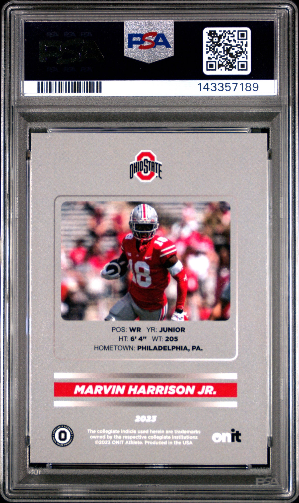 Marvin Harrison Jr. 2023 Onit Ohio State University Nil Signature Series 264/400 PSA 10-2