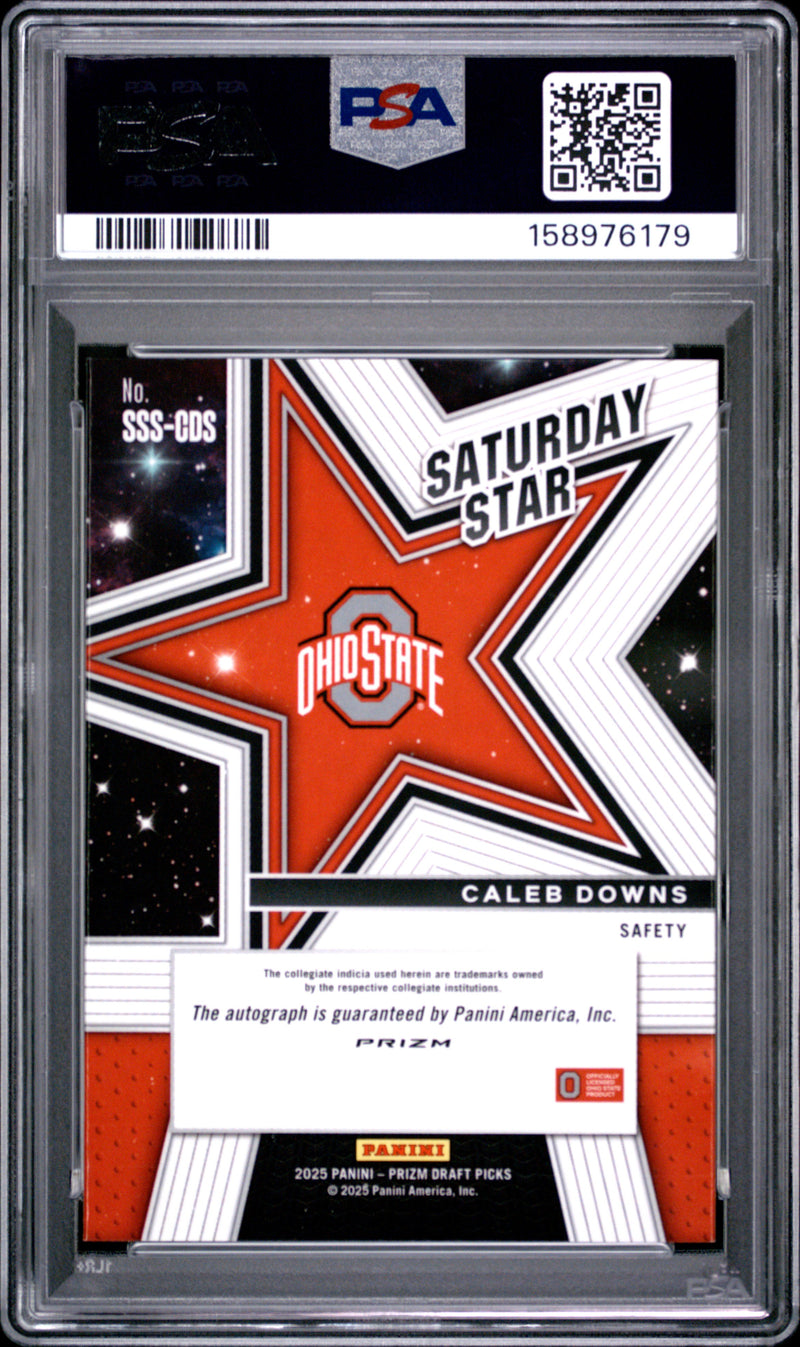 Caleb Downs 2025 Panini Prizm Draft Picks Saturday Star Signatures Sat Star Sig-Silver Prizm #SSS-CDS PSA 10-2