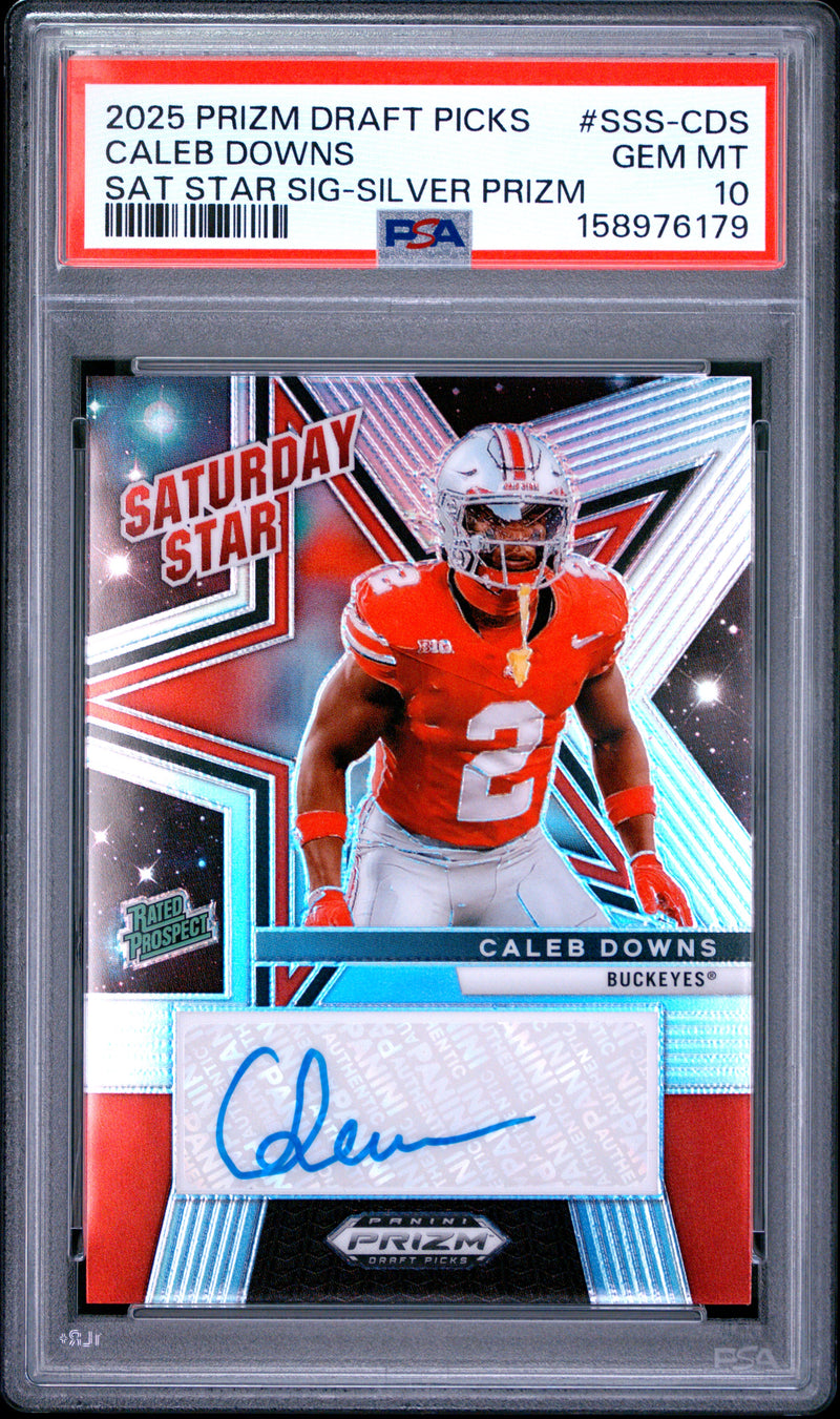 Caleb Downs 2025 Panini Prizm Draft Picks Saturday Star Signatures Sat Star Sig-Silver Prizm #SSS-CDS PSA 10-1