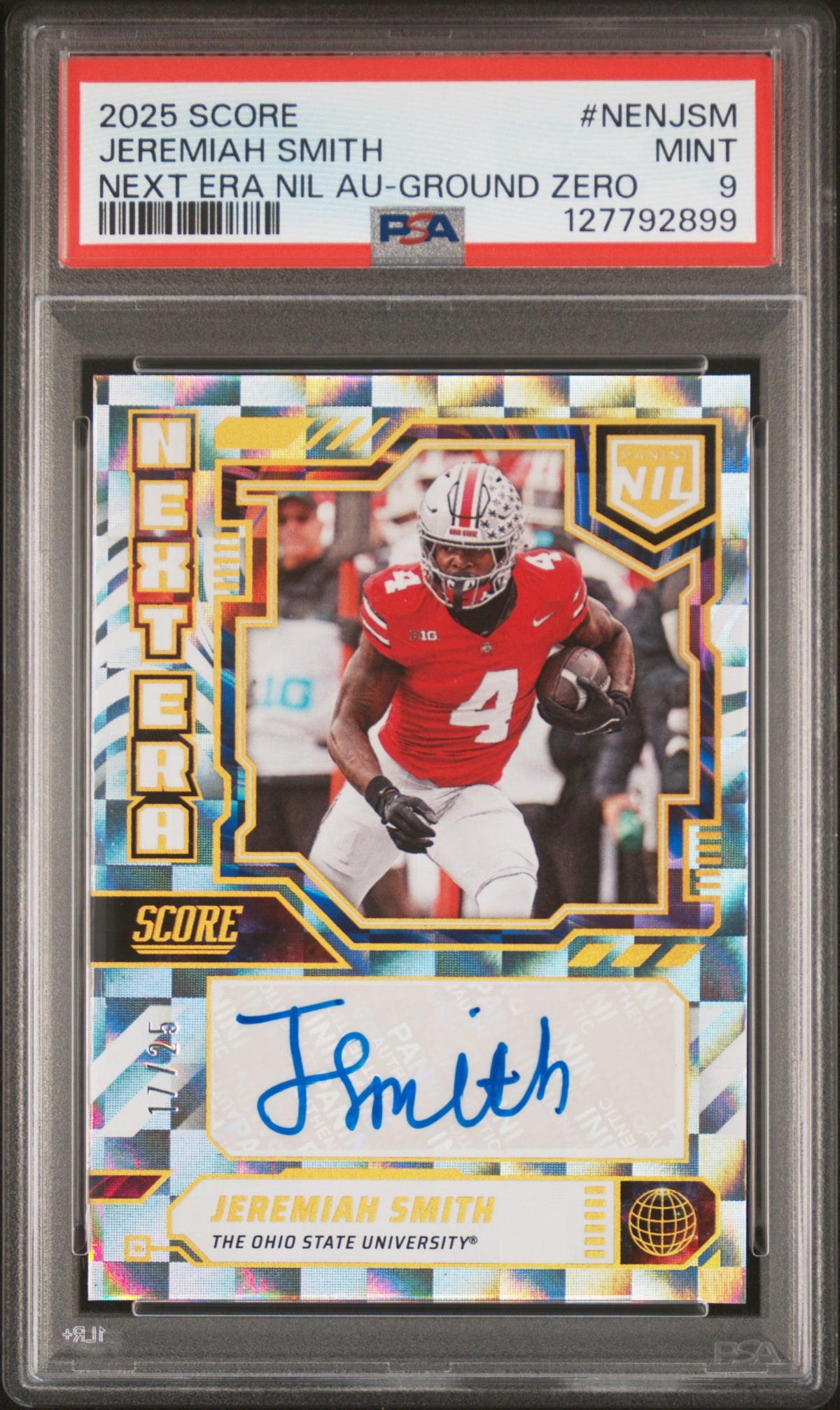 Jeremiah Smith 2025 Panini Score Next Era Nil Autographs Next Era Nil Au-Ground Zero 17/25  #NENJSM PSA 9