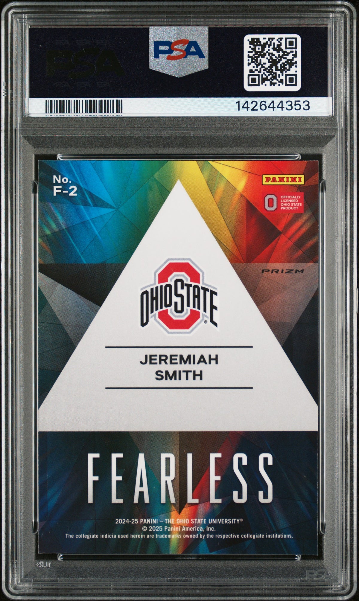 Jeremiah Smith 2024 Panini The Ohio State University Nil Fearless Fearless-Slvr White Sparkles #F-2 PSA 9