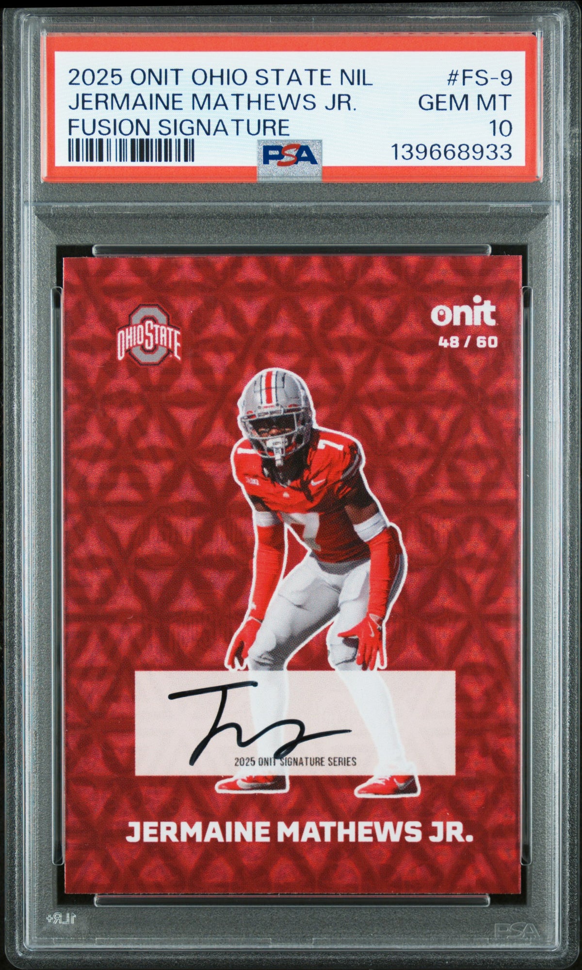 Jermaine Mathews Jr. 2025 Onit Ohio State University Fusion Signatures 43/60 #FS-9 PSA 9