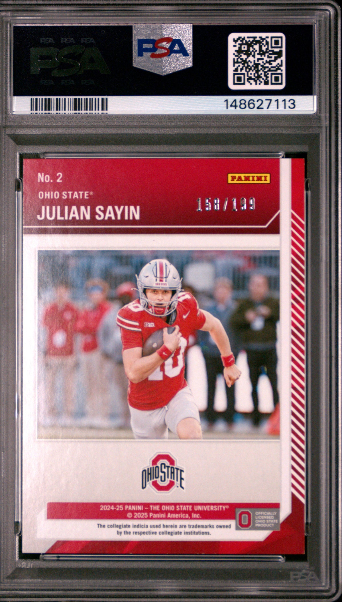 Julian Sayin 2024 Panini The Ohio State University Nil School Colors School Colors-Swirl 158/199 #2 PSA 9