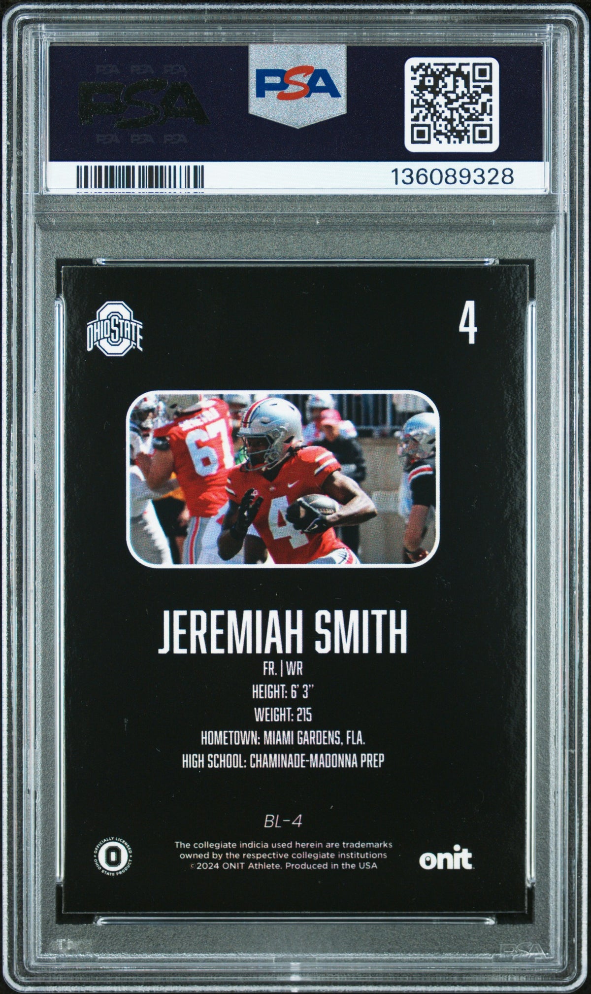 Jeremiah Smith 2024 Onit Ohio State University Nil Blackout Blackout #4 PSA 9