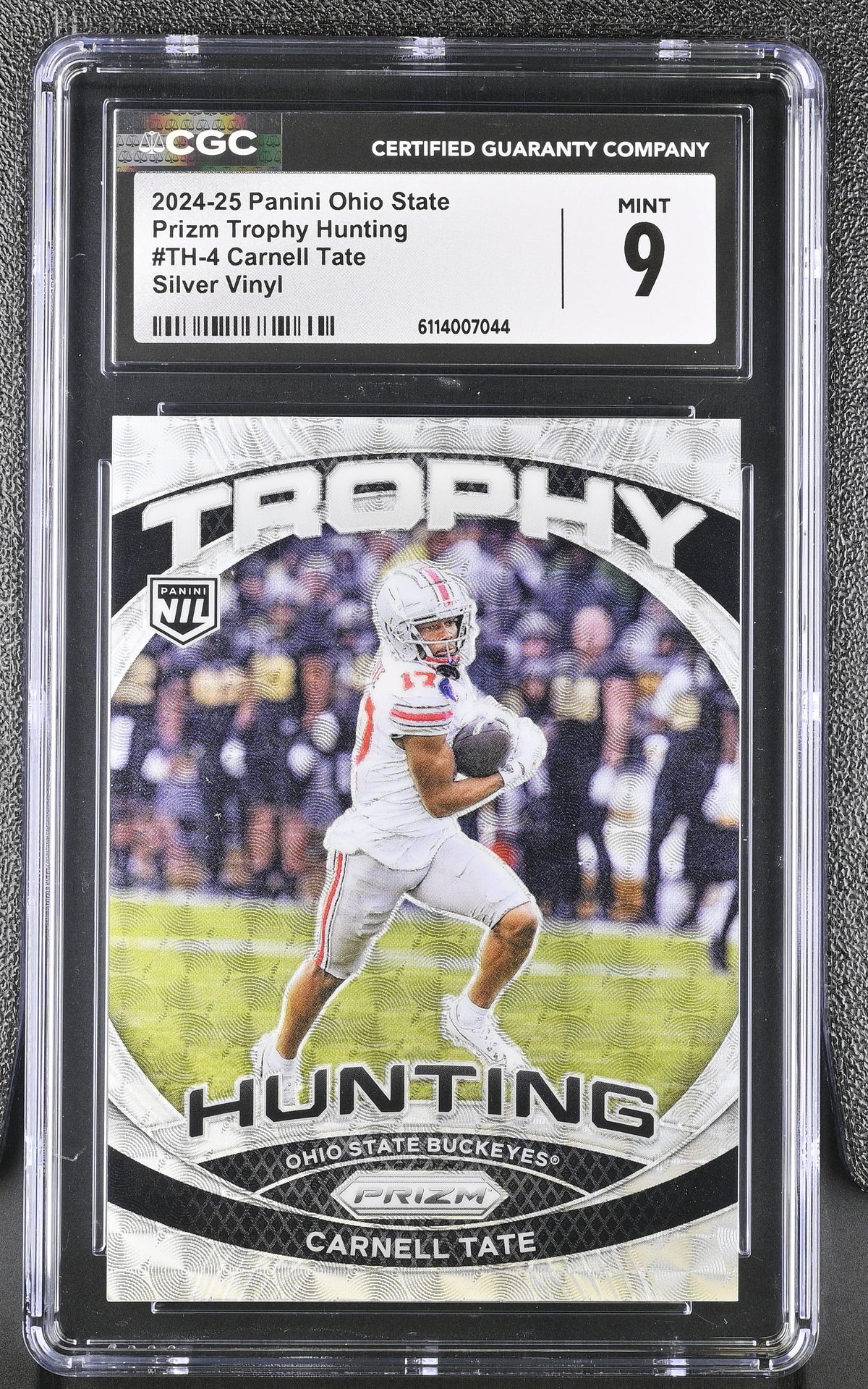 Carnell Tate Silver Vinyl 2024-25 Ohio State Prizm Trophy Hunting 15/25 #TH-4 CGC 9