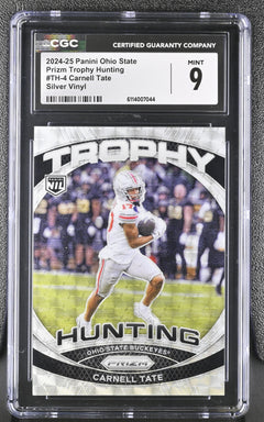 Carnell Tate Silver Vinyl 2024-25 Ohio State Prizm Trophy Hunting 15/25 #TH-4 CGC 9-1